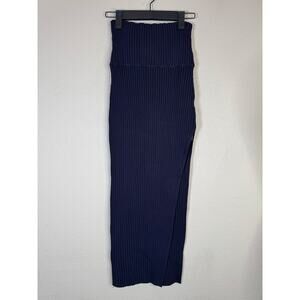 Nicholas Nixie Plaited Midi Skirt XS Ink Black Ribbed Knit High Waist Slit‎ New